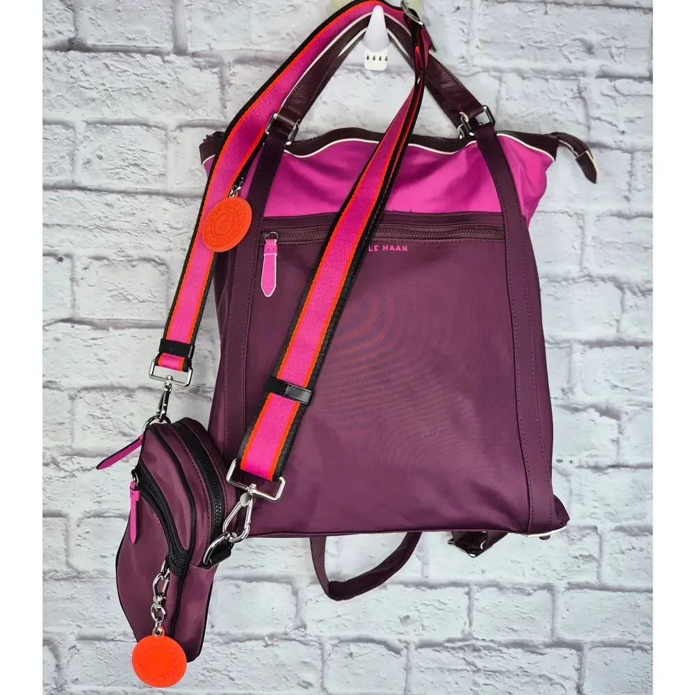 Cole Haan Nylon Convertible Backpack & Crossbody Travel Set Pink Purple - Picture 1 of 16